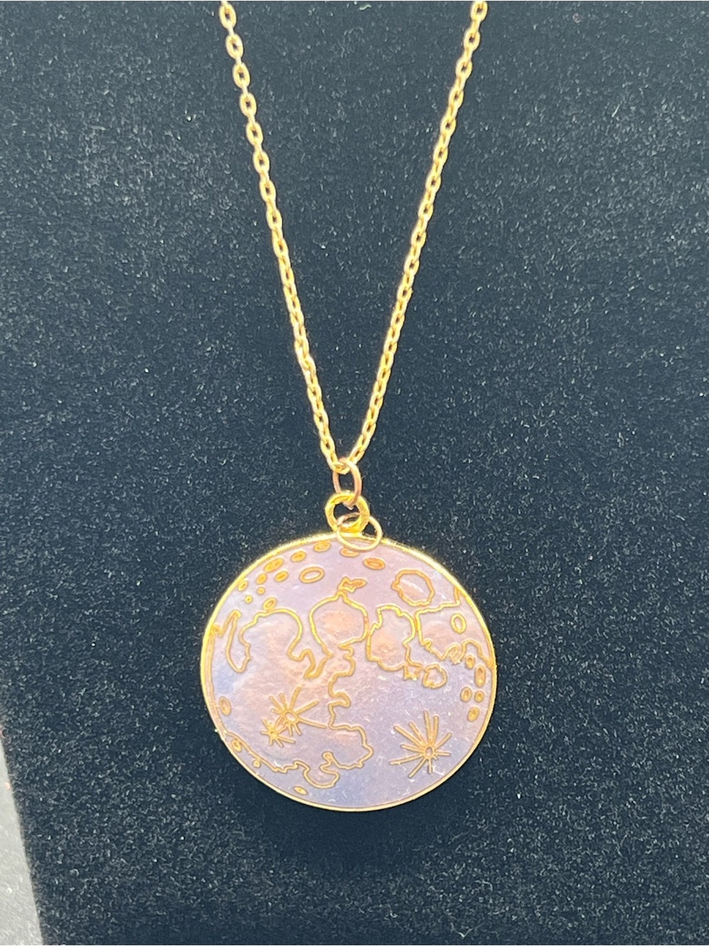 W.D. Spear 1993 Handmade Pendant Necklace Celestial Moon Enamel Gold Tone